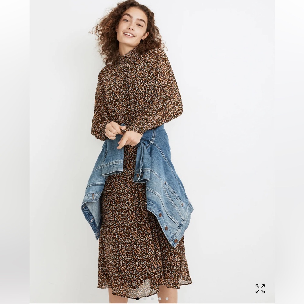 Madewell Womens XS Georgette Smocked Neck Midi Dress‎ foltale paisley Cottagcore